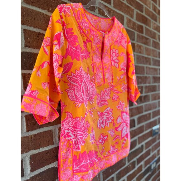 Gretchen Scott Orange Pink Floral Tunic Top XS - Picture 8 of 9